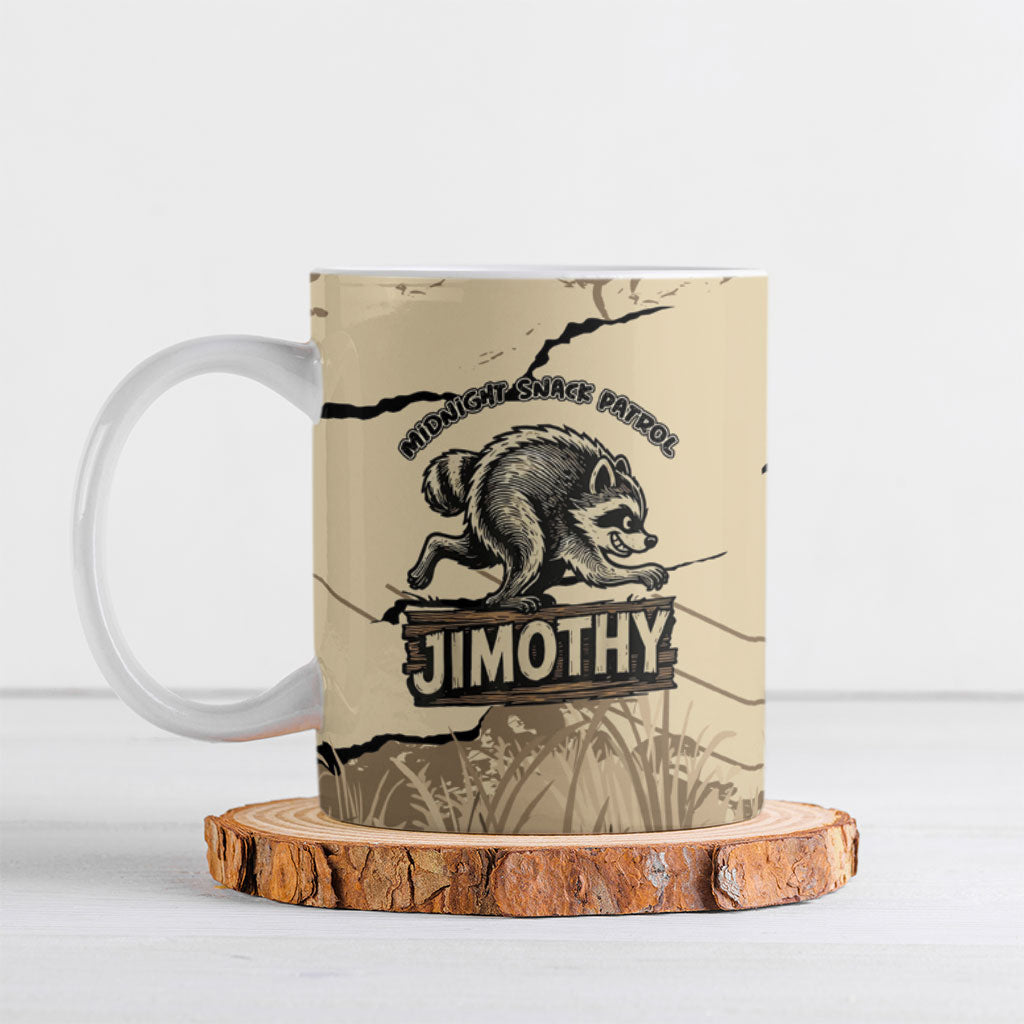 Personalized Jimothy the Raccoon Ceramic Mug Midnight Snack Patrol