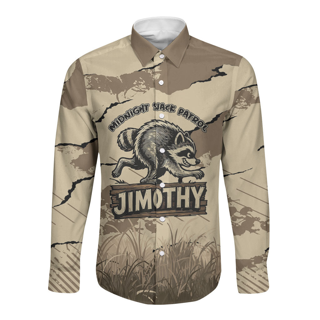 Personalized Jimothy the Raccoon Long Sleeve Button Shirt Midnight Snack Patrol