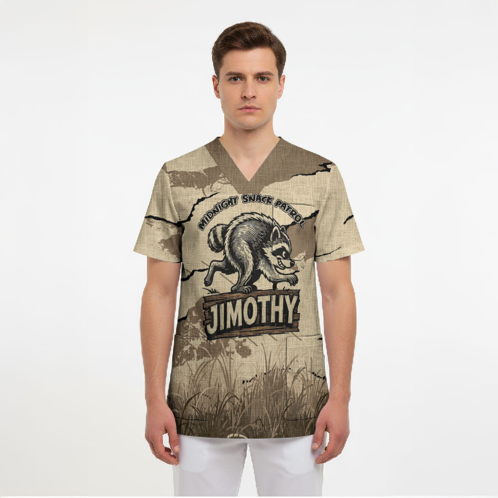 Personalized Jimothy the Raccoon Scrub Top Midnight Snack Patrol