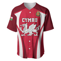 Red Wales rugby baseball jersey with white V panels, CYMRU text and dragon crest