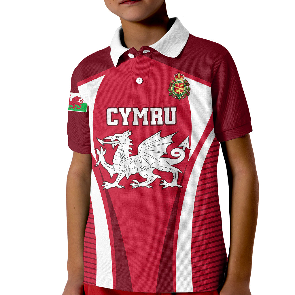 Wales Rugby Kid Polo Shirt Three Feathers Dragon 2023 World Cup - Wonder Print Shop