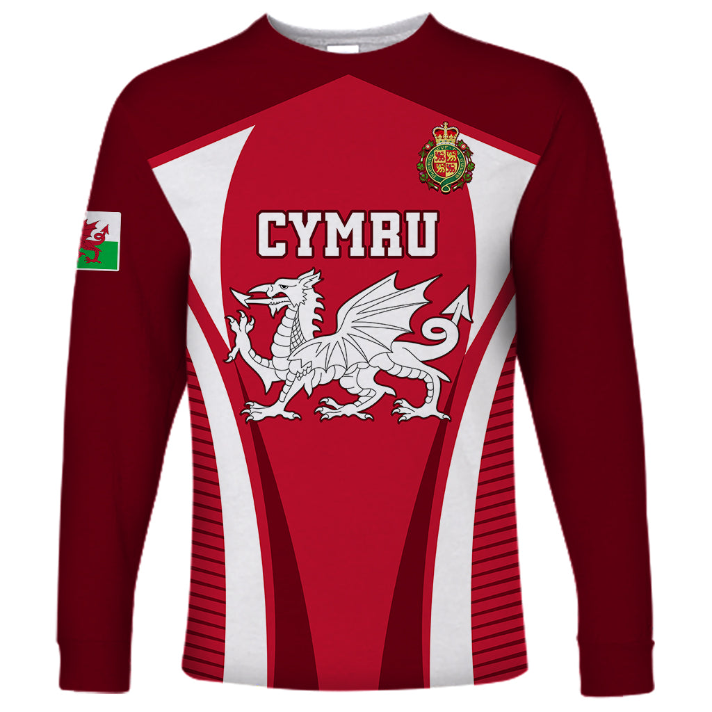 Wales Rugby Long Sleeve Shirt Three Feathers Dragon 2023 World Cup - Wonder Print Shop