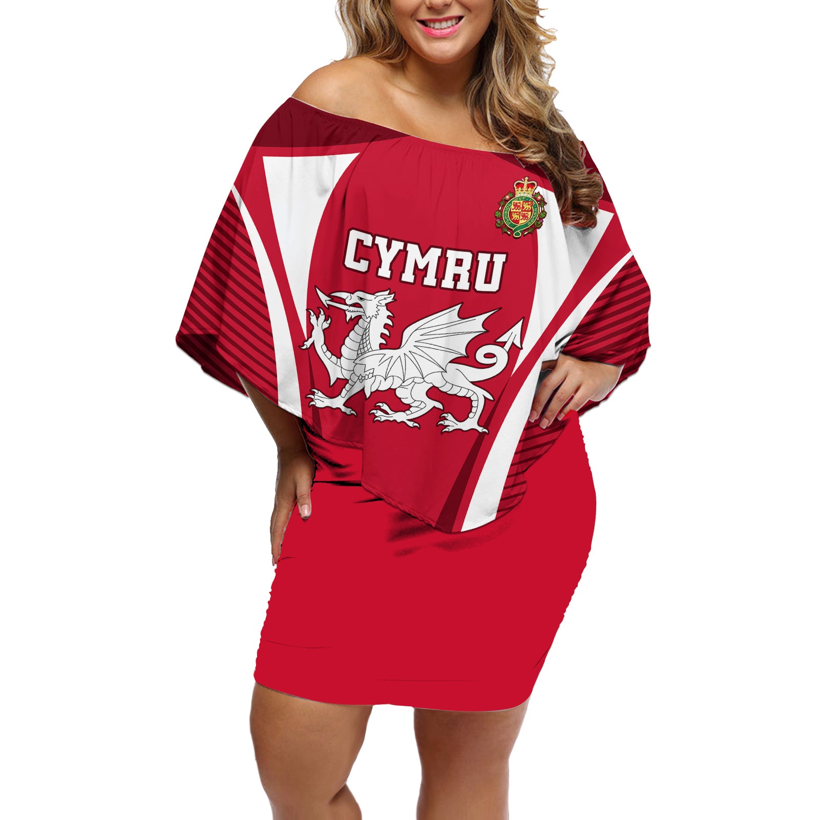 Wales Rugby Off Shoulder Short Dress Three Feathers Dragon 2023 World Cup - Wonder Print Shop