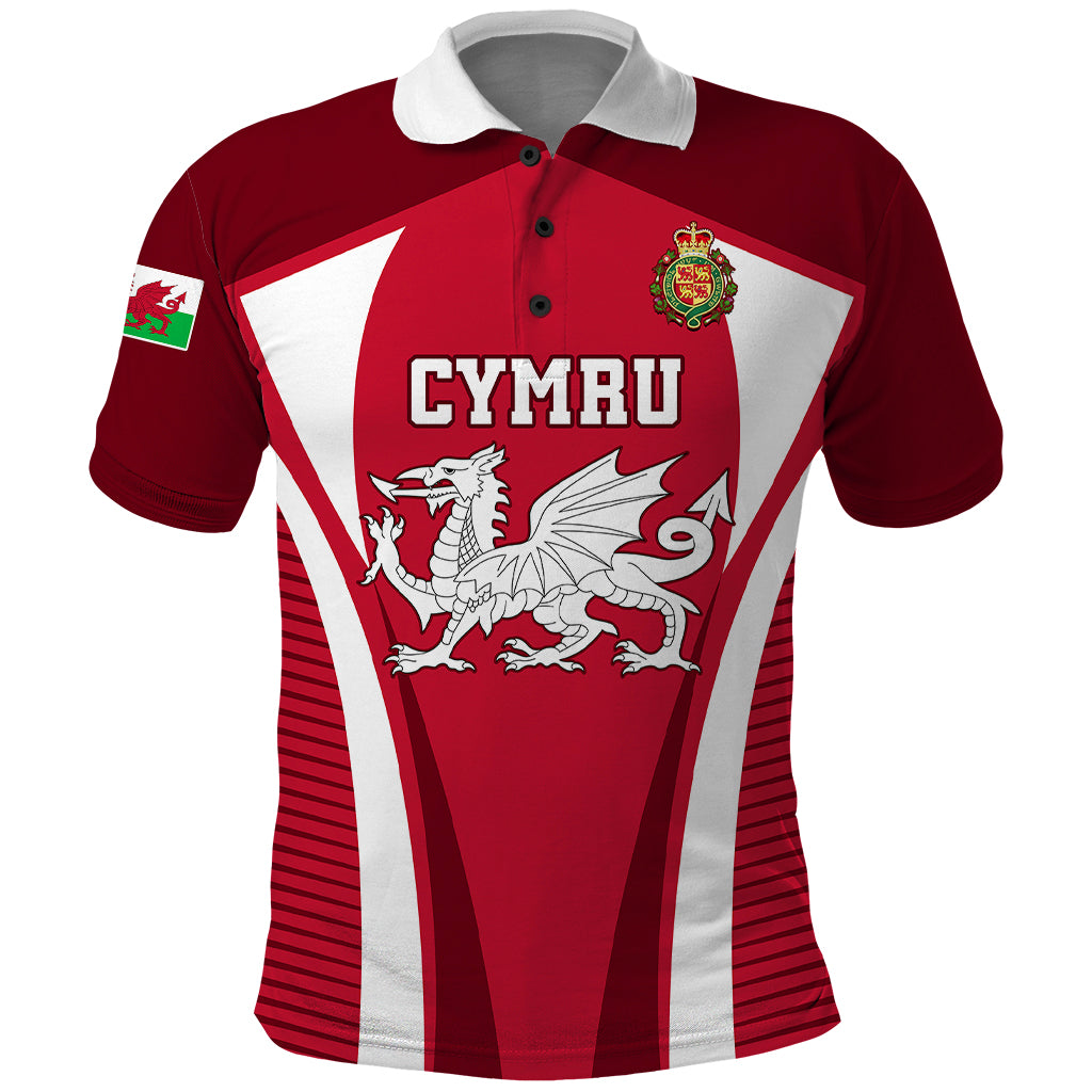 Wales Rugby Polo Shirt Three Feathers Dragon 2023 World Cup - Wonder Print Shop