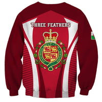 Unisex rugby sweatshirt, maroon back with THREE FEATHERS and Wales crest