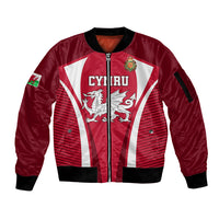 Red satin bomber jacket with full-zip, ribbed cuffs, front rugby stripe panel and crest detail