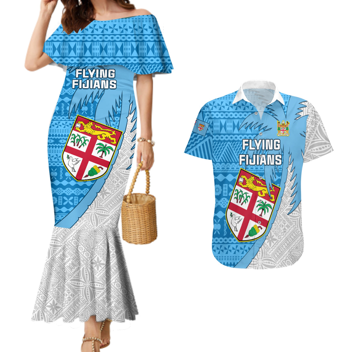 Custom Fiji Rugby Couples Matching Mermaid Dress and Hawaiian Shirt Come On Fijian Tapa Pattern - Wonder Print Shop