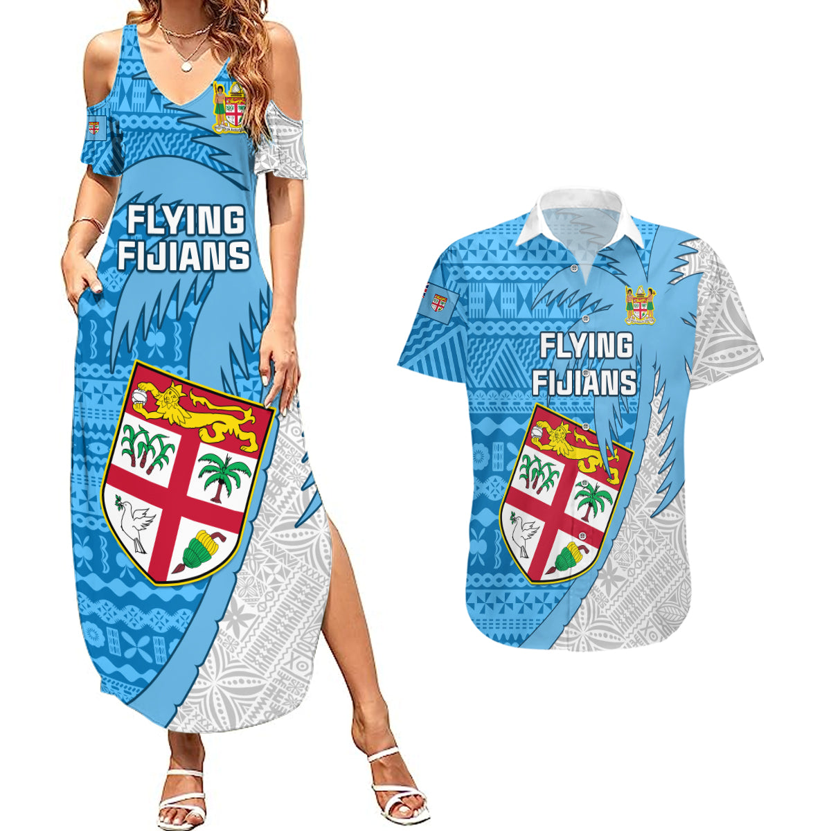 Custom Fiji Rugby Couples Matching Summer Maxi Dress and Hawaiian Shirt Come On Fijian Tapa Pattern - Wonder Print Shop