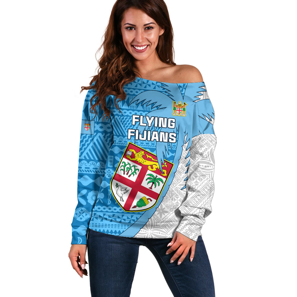 Custom Fiji Rugby Off Shoulder Sweater Come On Fijian Tapa Pattern - Wonder Print Shop