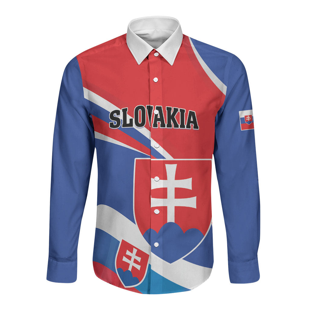 Personalized Slovakia Long Sleeve Button Shirt Slovak Republic Flag Style