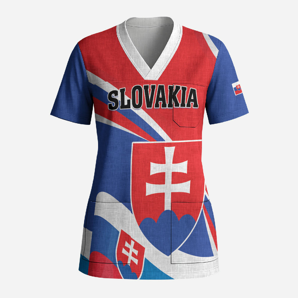 Personalized Slovakia Scrub Top Slovak Republic Flag Style