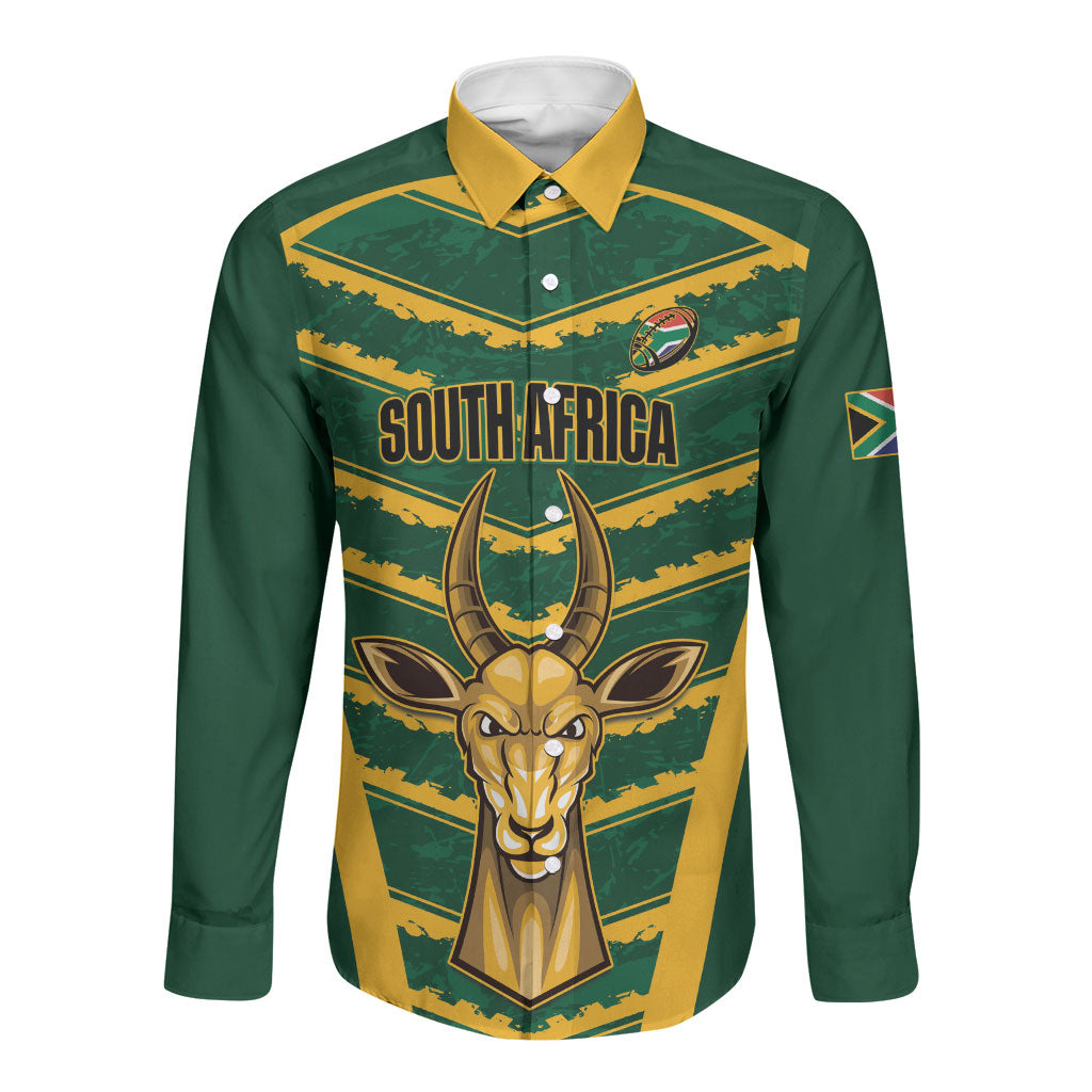 South Africa 2026 Rugby Custom Long Sleeve Button Shirt Bokke Go Champions