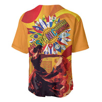 Yellow baseball jersey with large back graphic and 'Hispanic Heritage Month' emblem