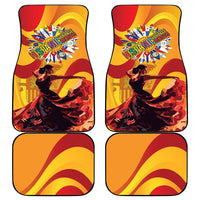 Set of 4 colorful car floor mats featuring flamenco dancer illustration and Spanish-themed crest