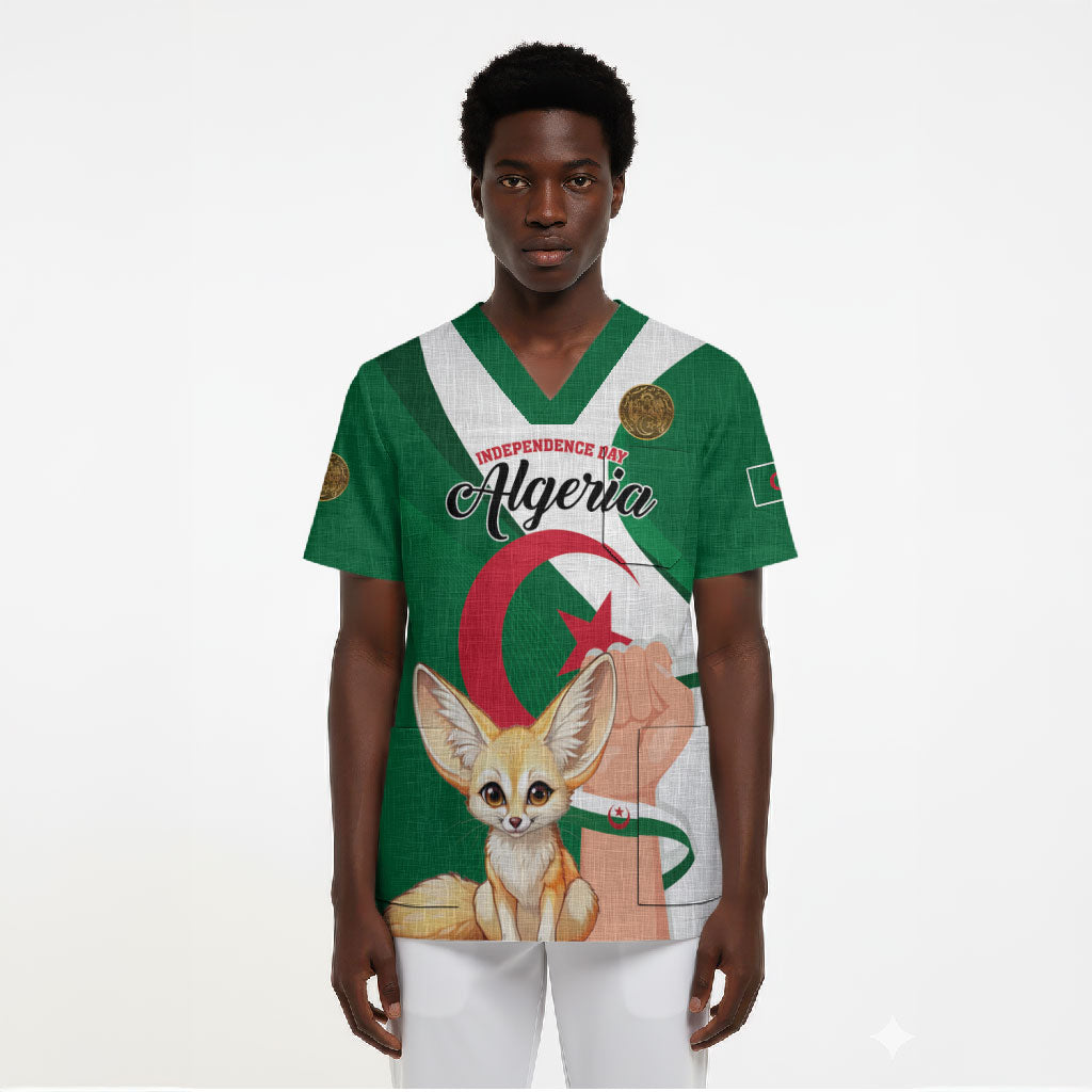Personalized Algeria Fennec Fox Scrub Top Happy Independence Day