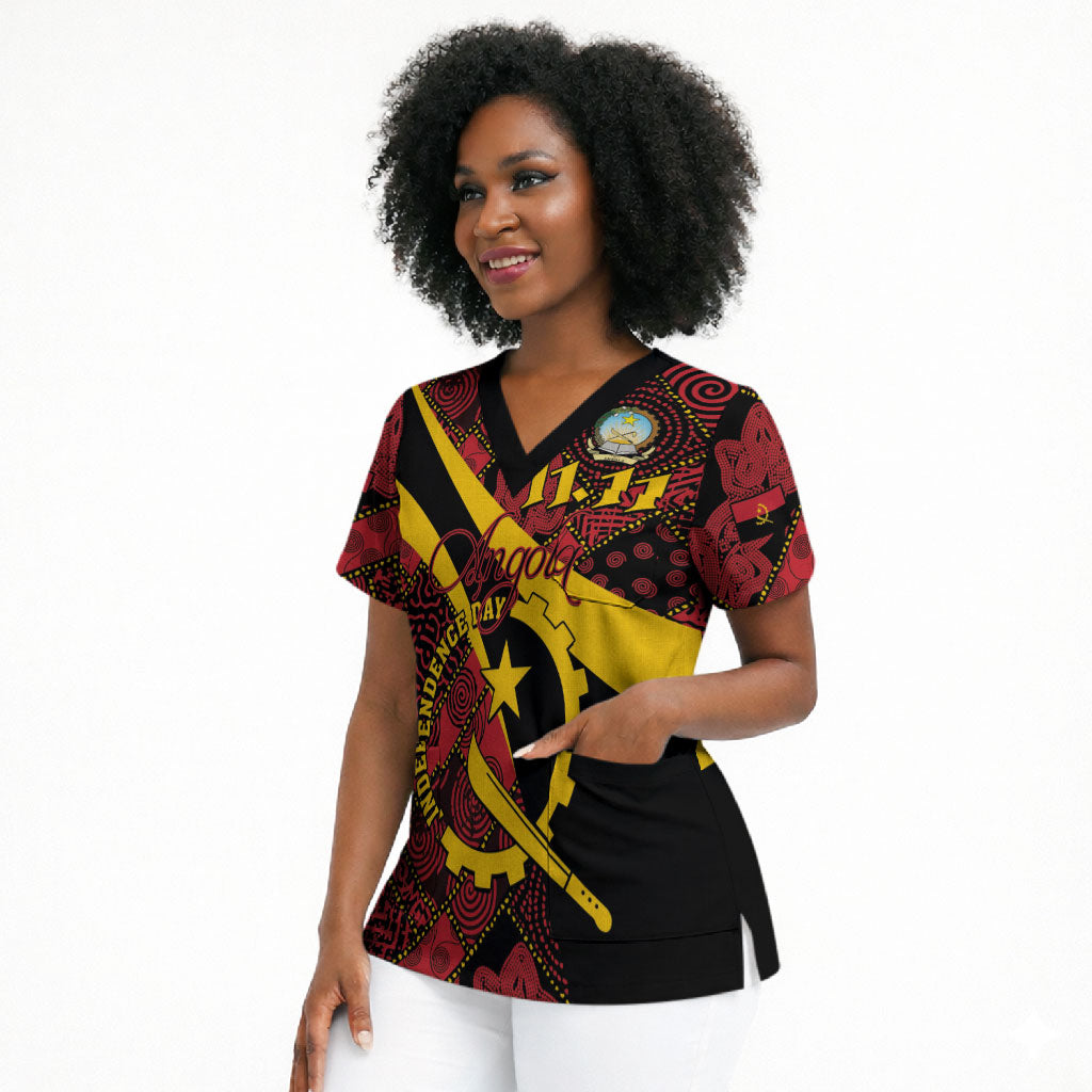 Personalized Angola Samakaka Pattern Scrub Top Happy Independence Day