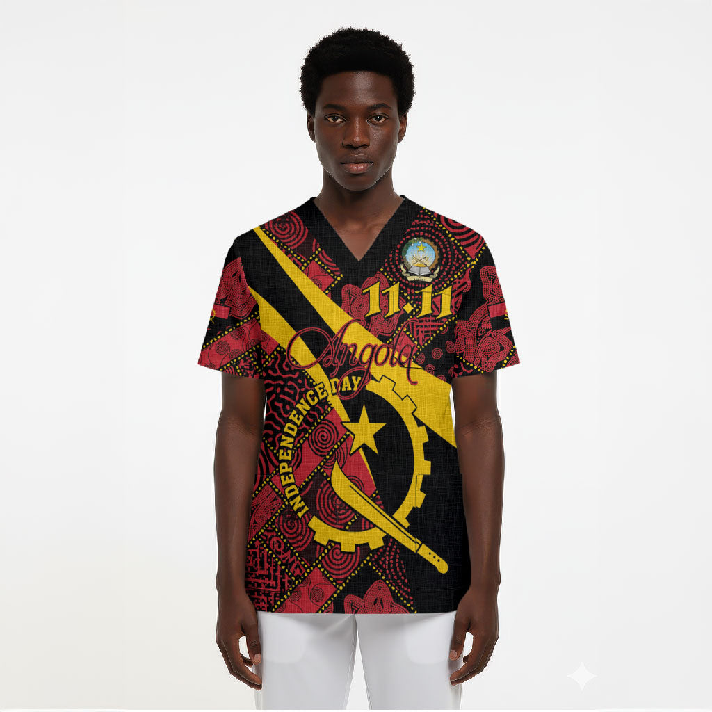 Personalized Angola Samakaka Pattern Scrub Top Happy Independence Day
