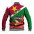 Personalised Suriname Independence Day Baseball Jacket Lesser Kiskadee With Scarlet Jungle Flame Flower - Wonder Print Shop