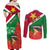 Personalised Suriname Independence Day Couples Matching Off Shoulder Maxi Dress and Long Sleeve Button Shirt Lesser Kiskadee With Scarlet Jungle Flame Flower - Wonder Print Shop