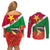 Personalised Suriname Independence Day Couples Matching Off Shoulder Short Dress and Long Sleeve Button Shirt Lesser Kiskadee With Scarlet Jungle Flame Flower - Wonder Print Shop