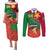 Personalised Suriname Independence Day Couples Matching Puletasi Dress and Long Sleeve Button Shirt Lesser Kiskadee With Scarlet Jungle Flame Flower - Wonder Print Shop