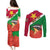 Personalised Suriname Independence Day Couples Matching Puletasi Dress and Long Sleeve Button Shirt Lesser Kiskadee With Scarlet Jungle Flame Flower - Wonder Print Shop