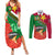 Personalised Suriname Independence Day Couples Matching Summer Maxi Dress and Long Sleeve Button Shirt Lesser Kiskadee With Scarlet Jungle Flame Flower - Wonder Print Shop