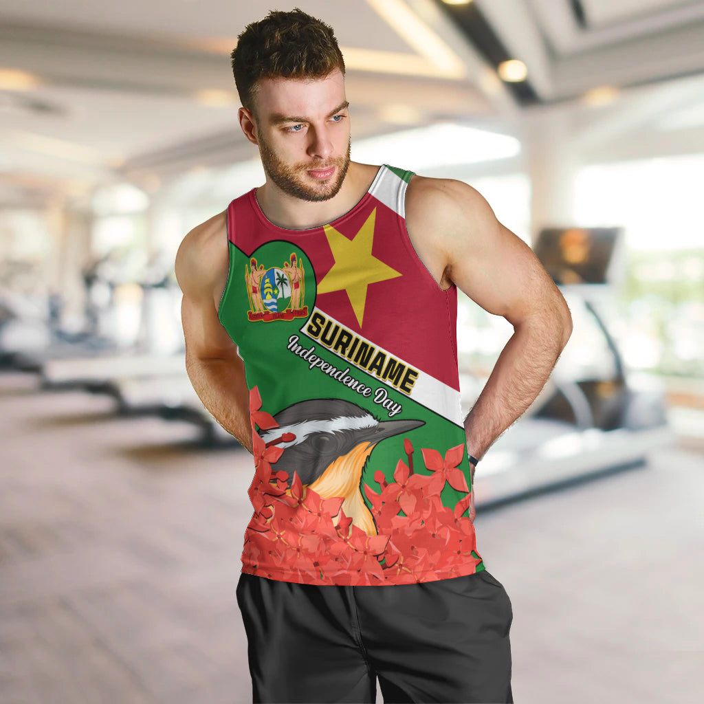 Personalised Suriname Independence Day Men Tank Top Lesser Kiskadee With Scarlet Jungle Flame Flower - Wonder Print Shop