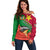 Personalised Suriname Independence Day Off Shoulder Sweater Lesser Kiskadee With Scarlet Jungle Flame Flower - Wonder Print Shop