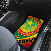 Car floor mat with green, yellow, and red Mauritania-style seal graphic, single