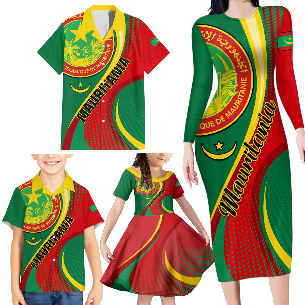 Personalised Mauritania Independence Day Family Matching Long Sleeve Bodycon Dress and Hawaiian Shirt Mauritanian Seal Special Version - Wonder Print Shop