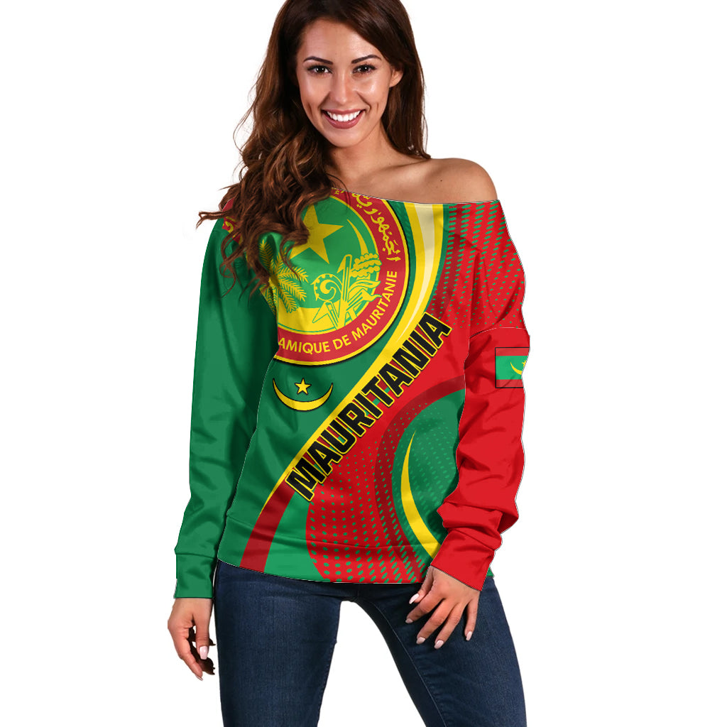 Personalised Mauritania Independence Day Off Shoulder Sweater Mauritanian Seal Special Version - Wonder Print Shop