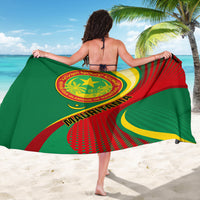 Mauritania flag print sarong, circular crest on back, green red yellow