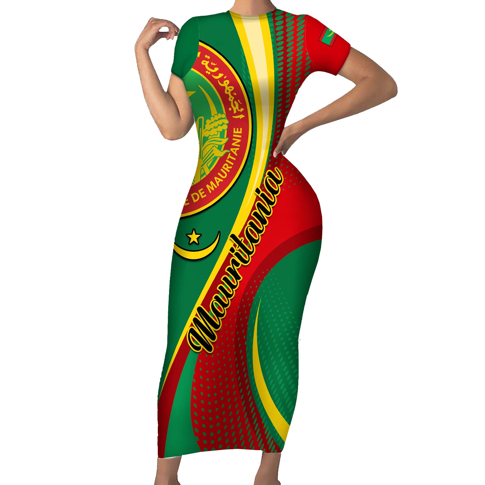 Personalised Mauritania Independence Day Short Sleeve Bodycon Dress Mauritanian Seal Special Version - Wonder Print Shop