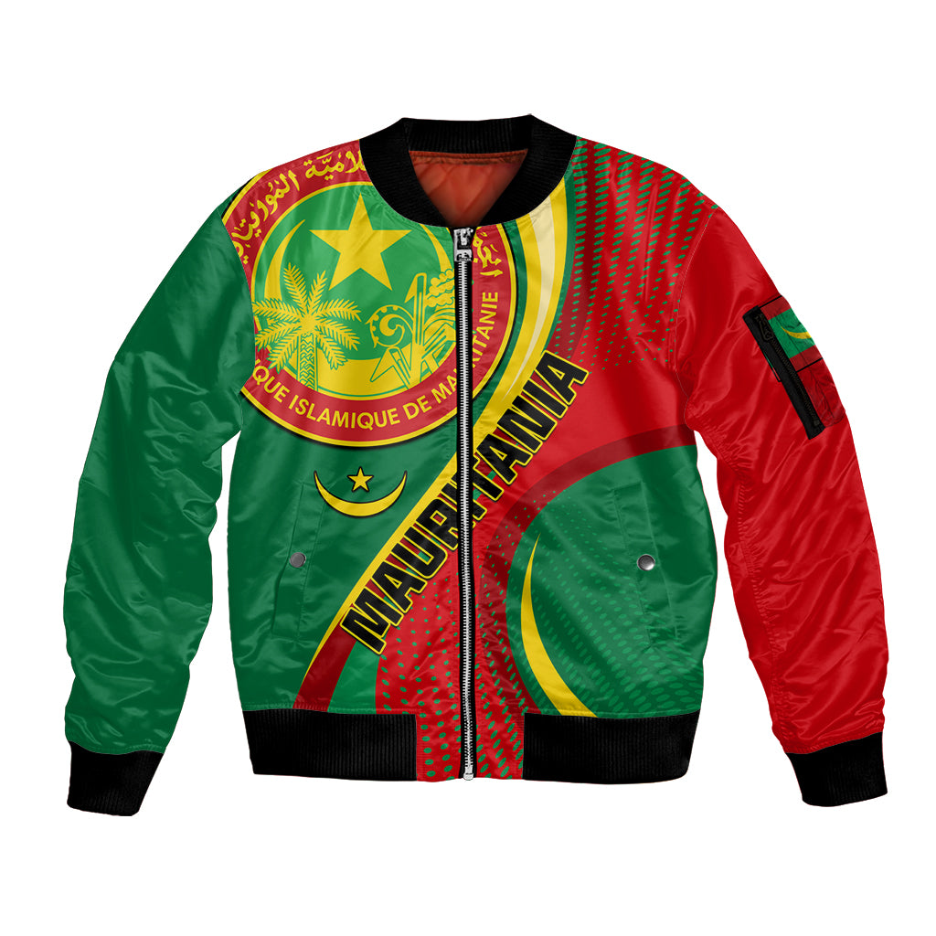 Personalised Mauritania Independence Day Sleeve Zip Bomber Jacket Mauritanian Seal Special Version - Wonder Print Shop