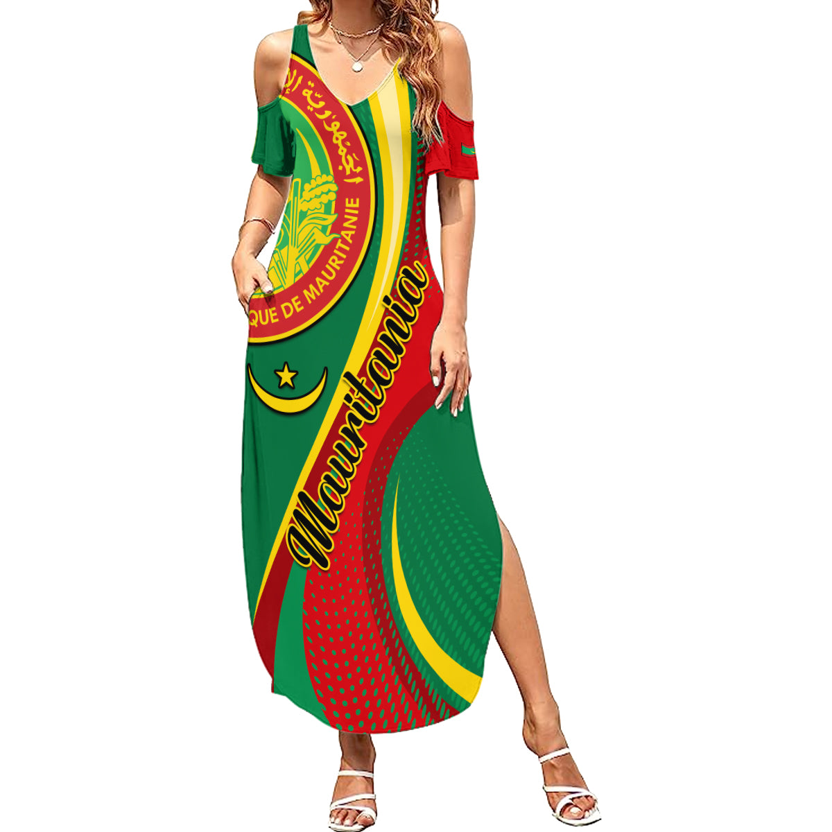 Personalised Mauritania Independence Day Summer Maxi Dress Mauritanian Seal Special Version - Wonder Print Shop