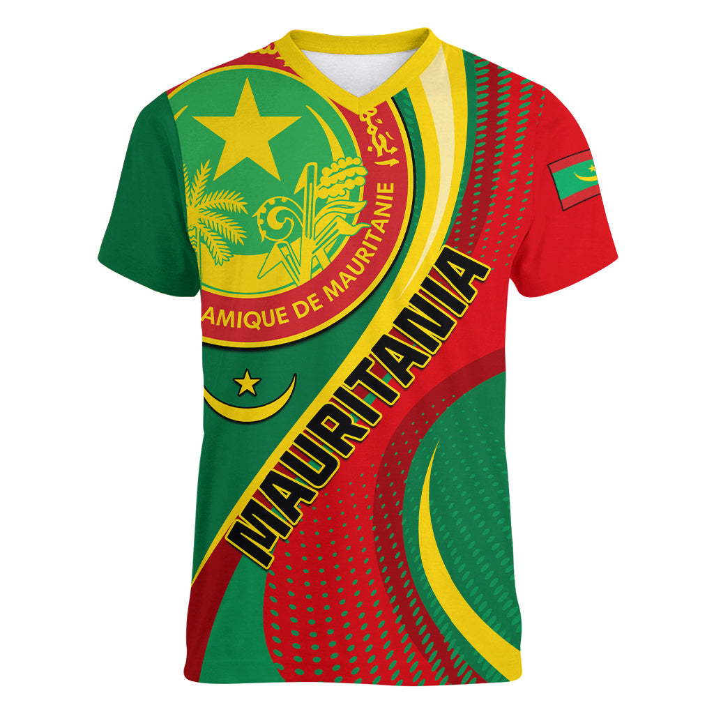 Personalised Mauritania Independence Day Women V Neck T Shirt Mauritanian Seal Special Version - Wonder Print Shop