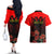 Personalised Albania Independence Day Couples Matching Off The Shoulder Long Sleeve Dress and Hawaiian Shirt Albanian Coat Of Arms With Red Poppy Flower - Wonder Print Shop