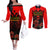 personalised-albania-independence-day-couples-matching-off-the-shoulder-long-sleeve-dress-and-long-sleeve-button-shirt-albanian-coat-of-arms-with-red-poppy-flower