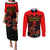 Personalised Albania Independence Day Couples Matching Puletasi Dress and Long Sleeve Button Shirt Albanian Coat Of Arms With Red Poppy Flower - Wonder Print Shop