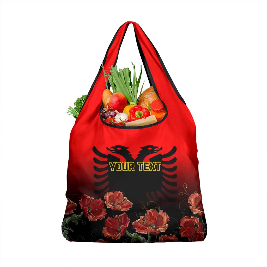 Personalised Albania Independence Day Grocery Bag Albanian Coat Of Arms With Red Poppy Flower