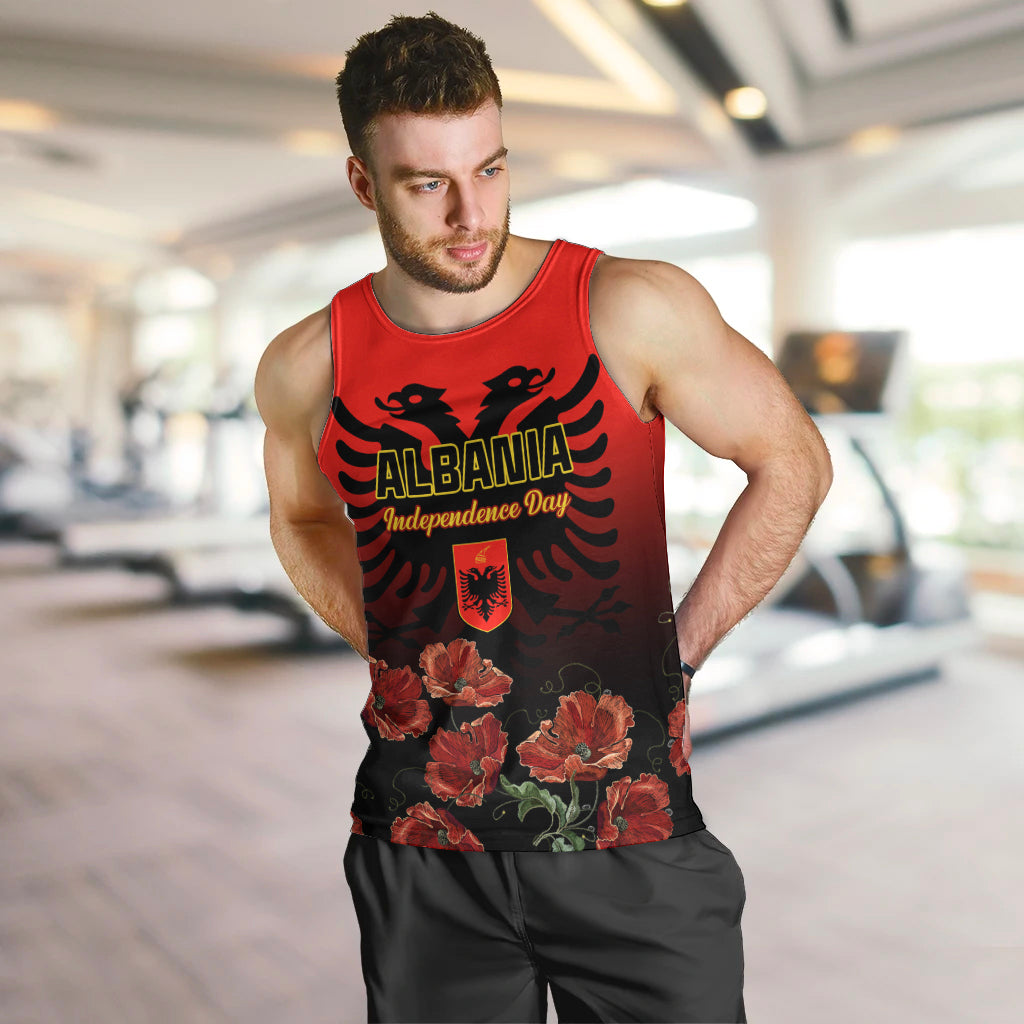 Personalised Albania Independence Day Men Tank Top Albanian Coat Of Arms With Red Poppy Flower - Wonder Print Shop