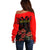 Personalised Albania Independence Day Off Shoulder Sweater Albanian Coat Of Arms With Red Poppy Flower - Wonder Print Shop