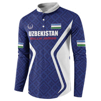 Custom Football Uzbekistan Button Sweatshirt Milliy Jamoa Blue Version - Wonder Print Shop