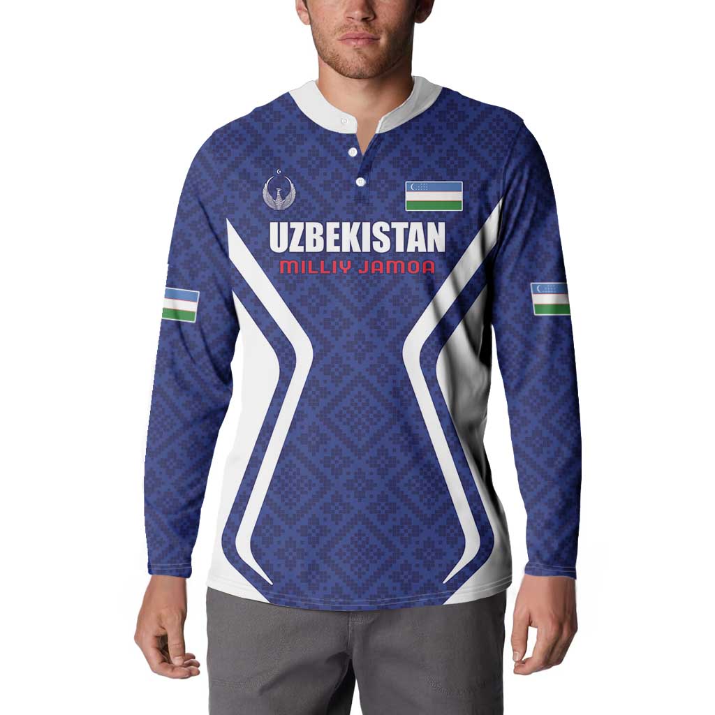Custom Football Uzbekistan Button Sweatshirt Milliy Jamoa Blue Version - Wonder Print Shop