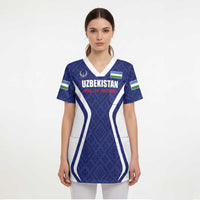 Custom Football Uzbekistan Scrub Top Milliy Jamoa Blue Version - Wonder Print Shop