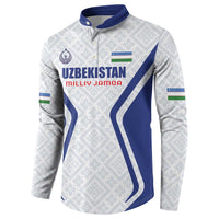 Custom Football Uzbekistan Button Sweatshirt Milliy Jamoa White Version - Wonder Print Shop