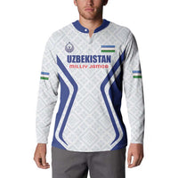 Custom Football Uzbekistan Button Sweatshirt Milliy Jamoa White Version - Wonder Print Shop