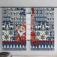 Blue Christmas window curtain panel pair with Santa and gift box winter pattern