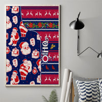 Blue Santa holiday canvas wall art with red and white pattern, no frame